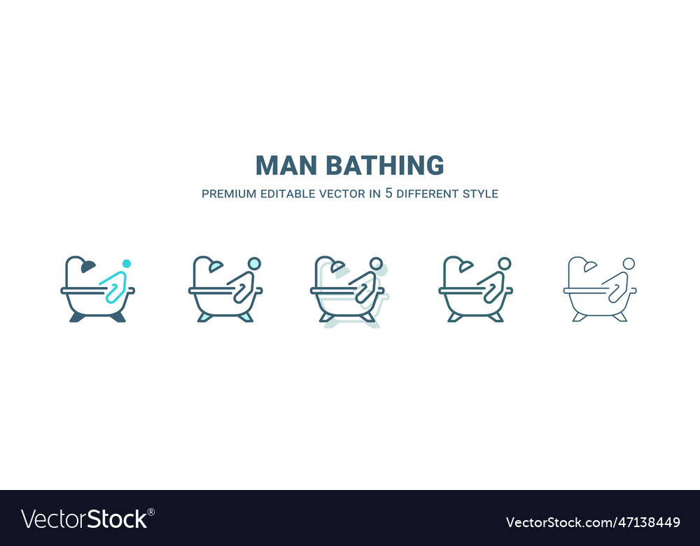 Man bathing icon in 5 different style outline