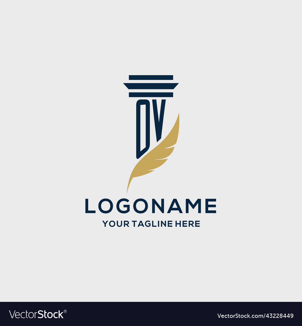 Ov monogram initial logo with pillar and feather