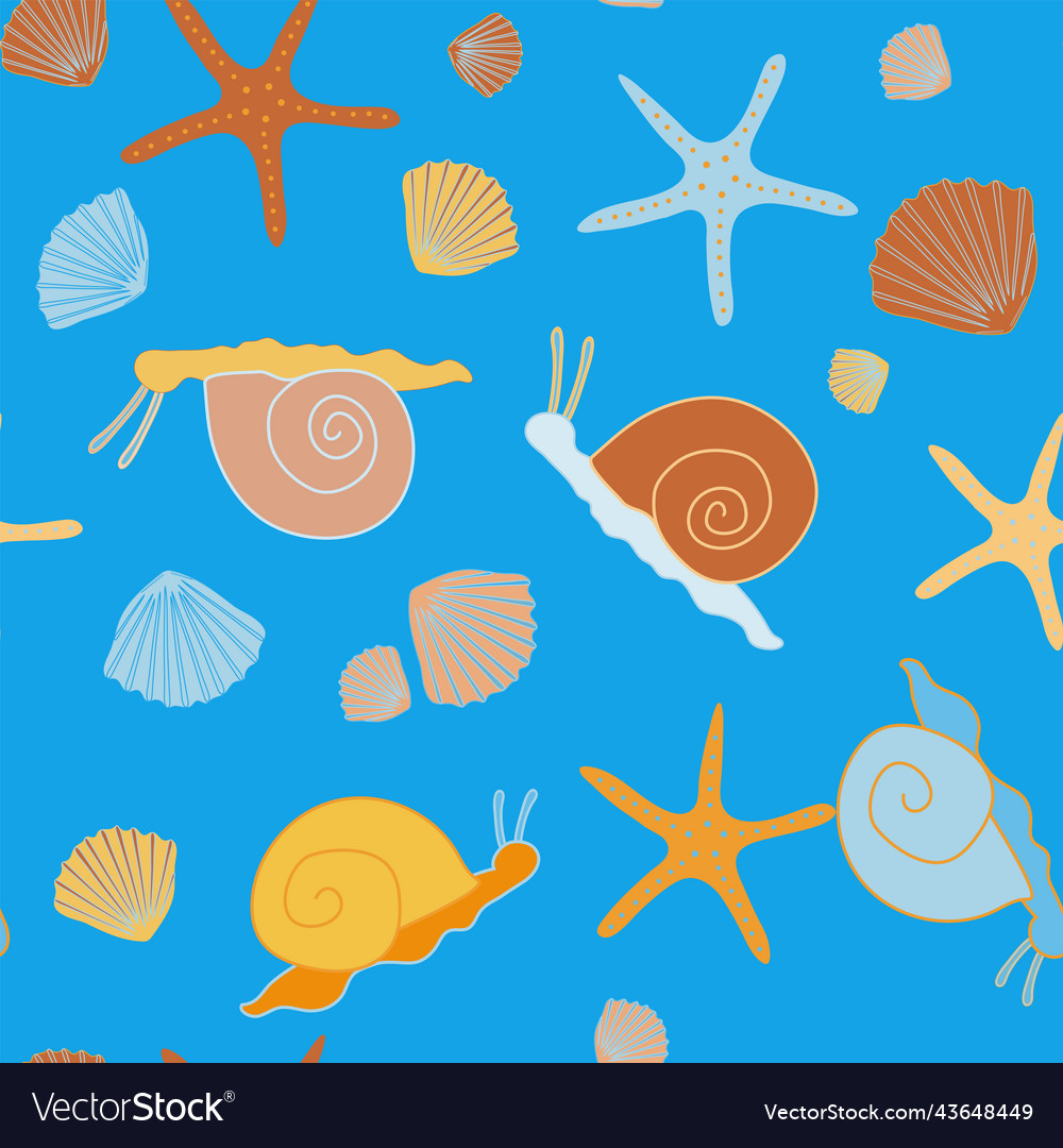 Pattern of multicolored snails and starfish vector image Pattern of multicolored snails and starfish