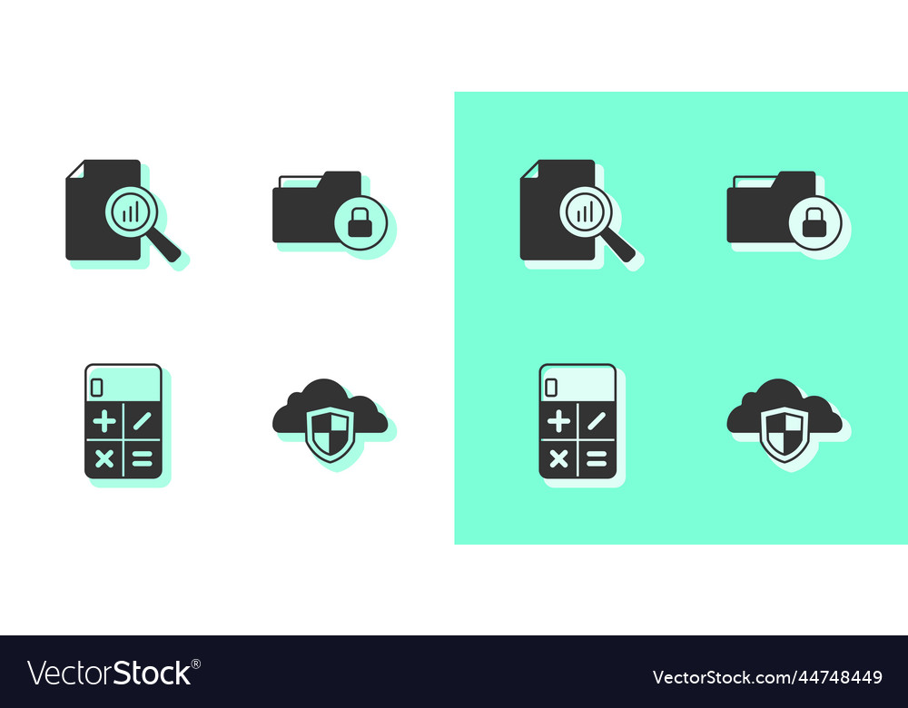 Set cloud and shield document with graph chart vector image Set cloud and shield document with graph chart