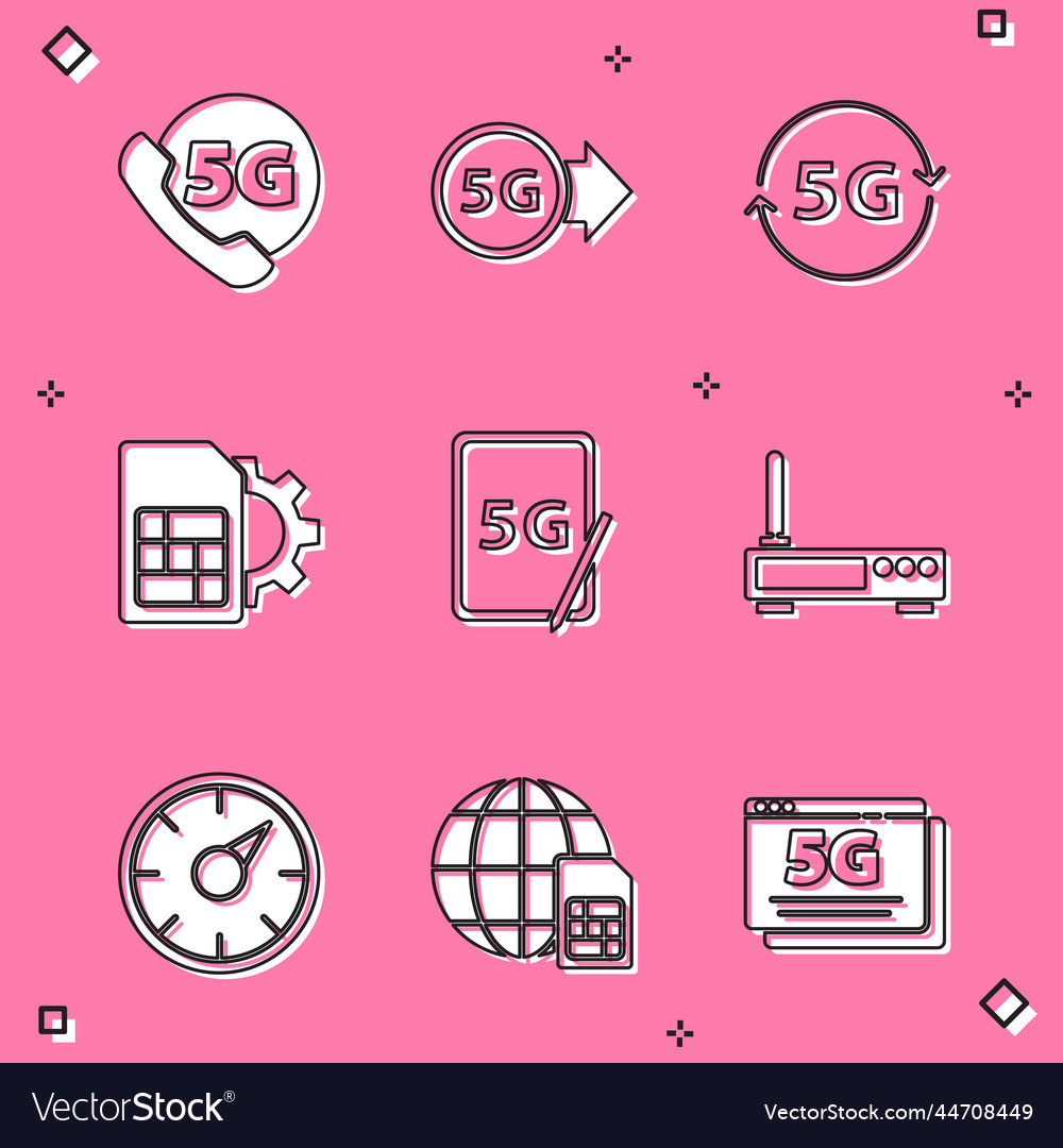 Set phone with 5g network sim card setting vector image Set phone with 5g network sim card setting