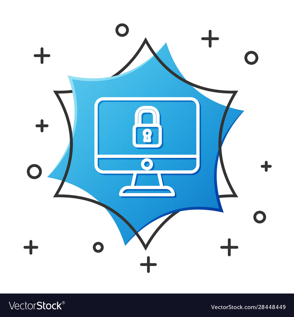 White line lock on computer monitor screen icon vector image White line lock on computer monitor screen icon