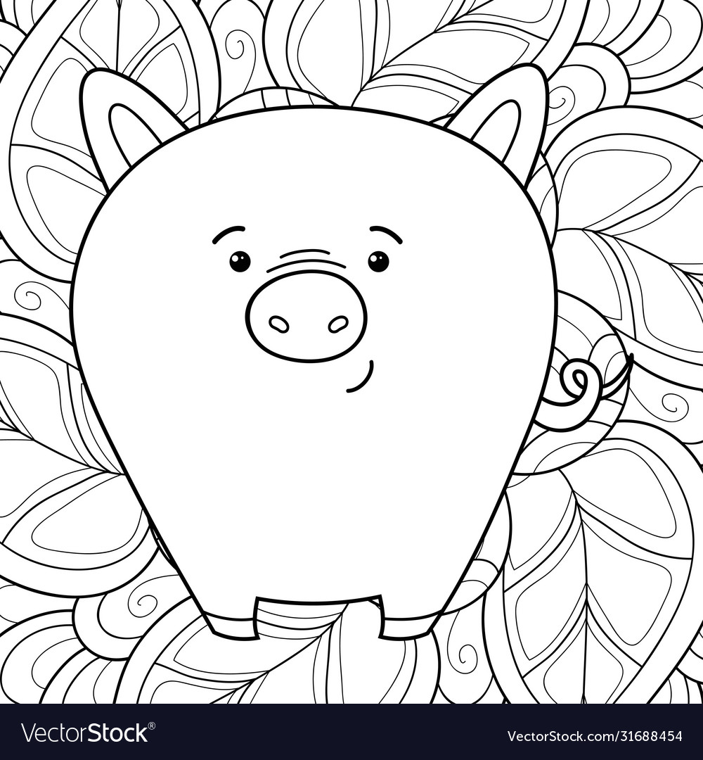 Adult coloring bookpage a kawaii pig