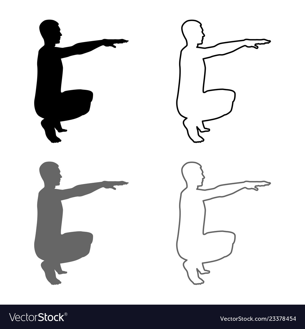 Crouching man doing exercises crouches squat