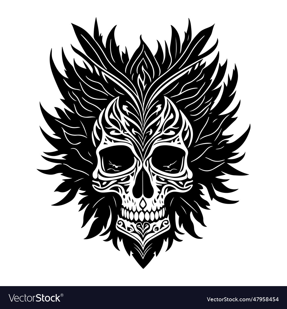 Decorative Tribal Skull With Floral Design Black Vector Image