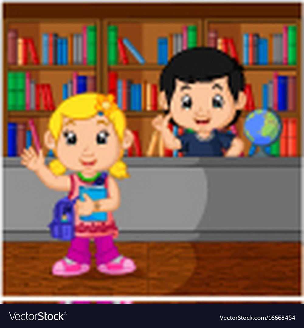 Kids in a library Royalty Free Vector Image - VectorStock