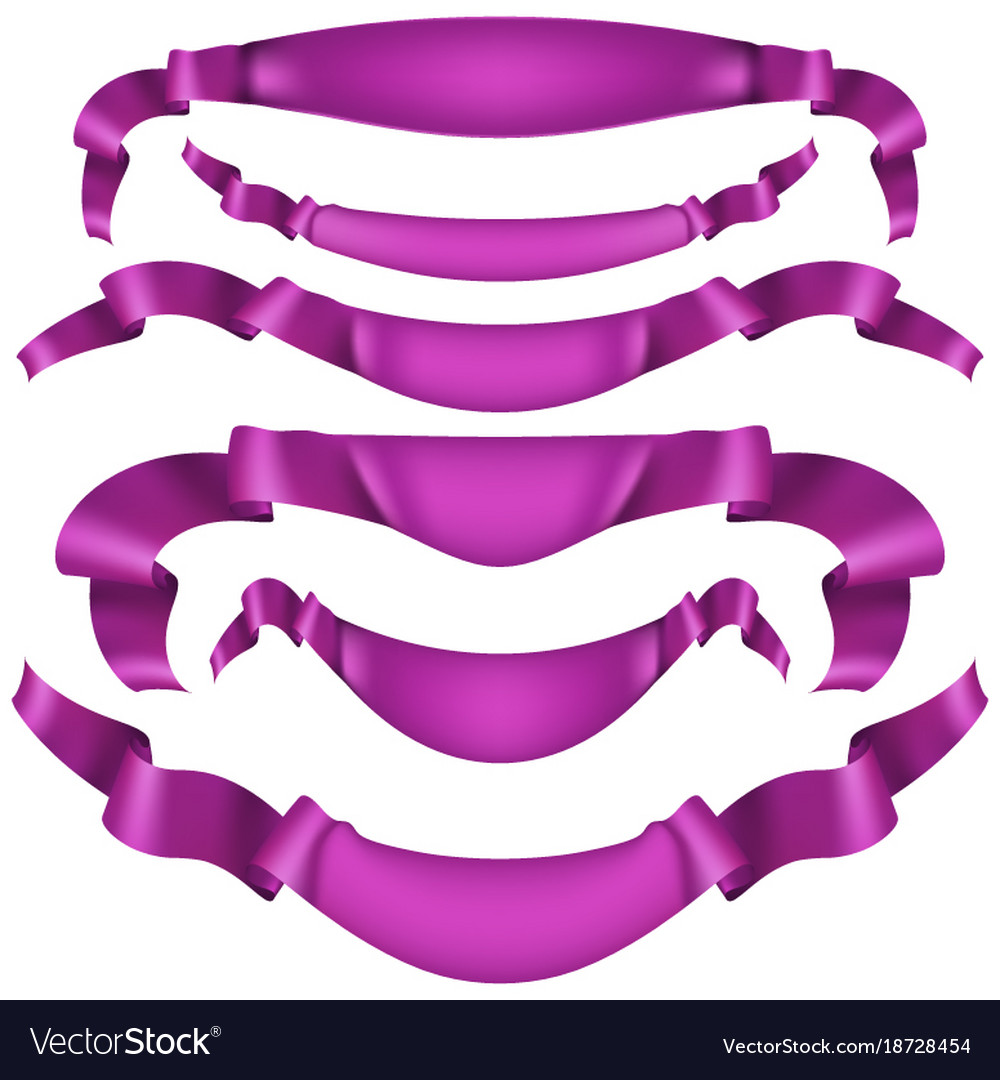 Purple satin ribbons set isolated on white eps 10 Vector Image