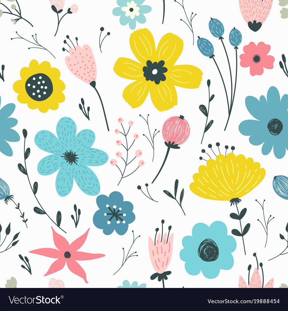 Seamless pattern with pastel flowers