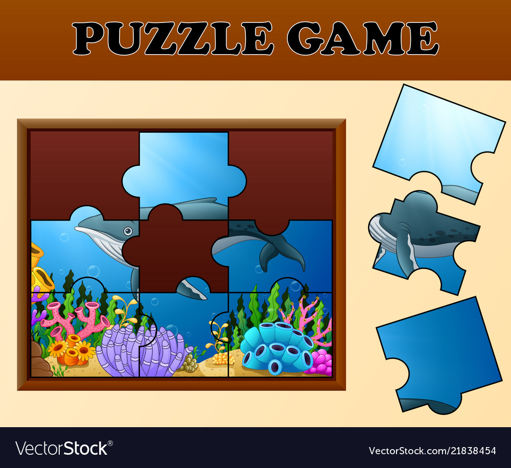 Whale in undersea with puzzle concept Royalty Free Vector