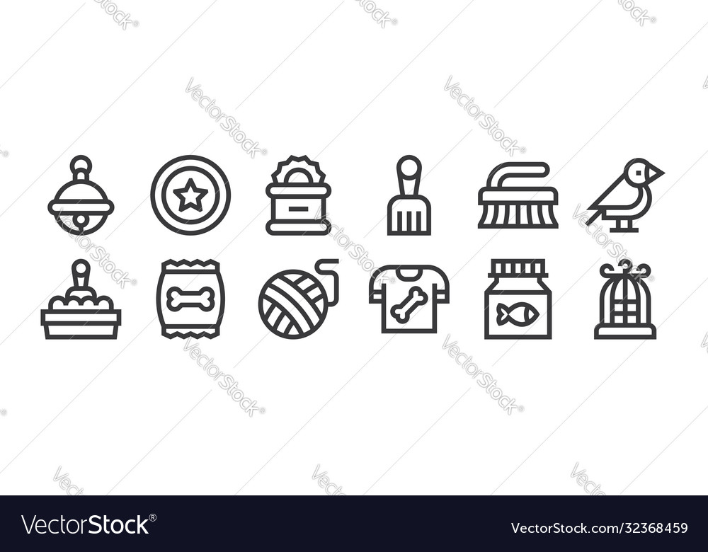 12 set linear pet shop icons thin outline