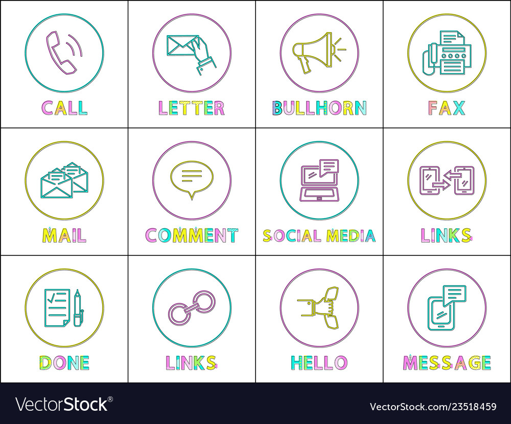Bright round linear icons with special symbols set Vector Image Bright round linear icons with special symbols set
