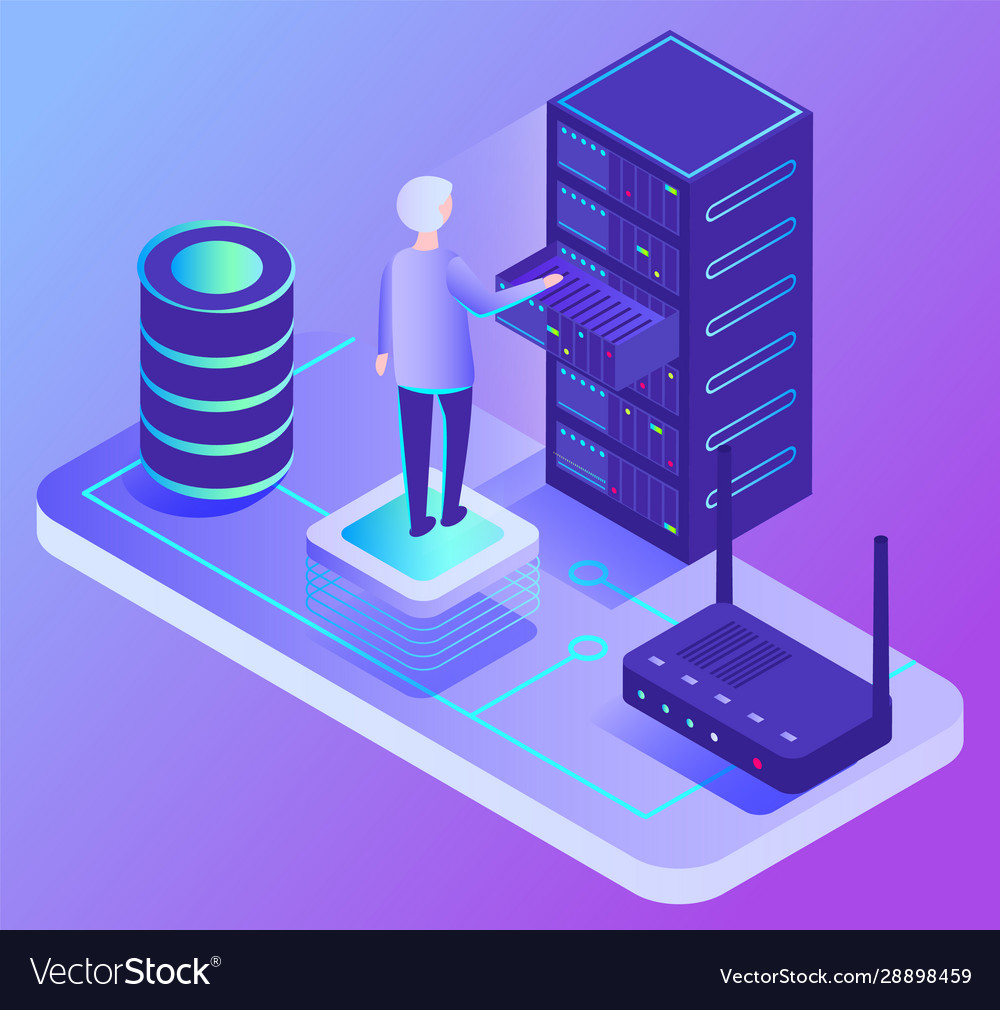 Datacenter system person working with information vector image Datacenter system person working with information
