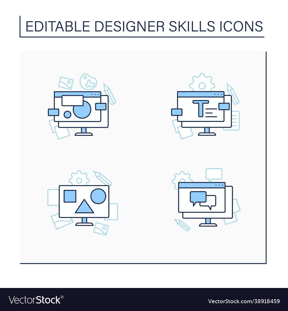 Designer skills line icons set