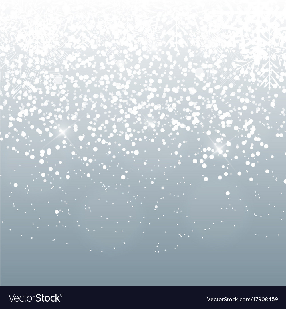 Falling shining snowflakes and snow on blue