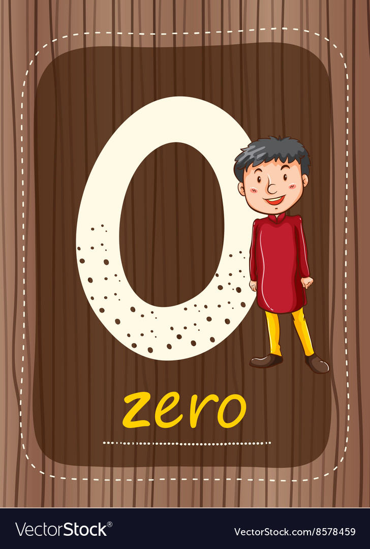 Flashcard number 0 with number and word Royalty Free Vector