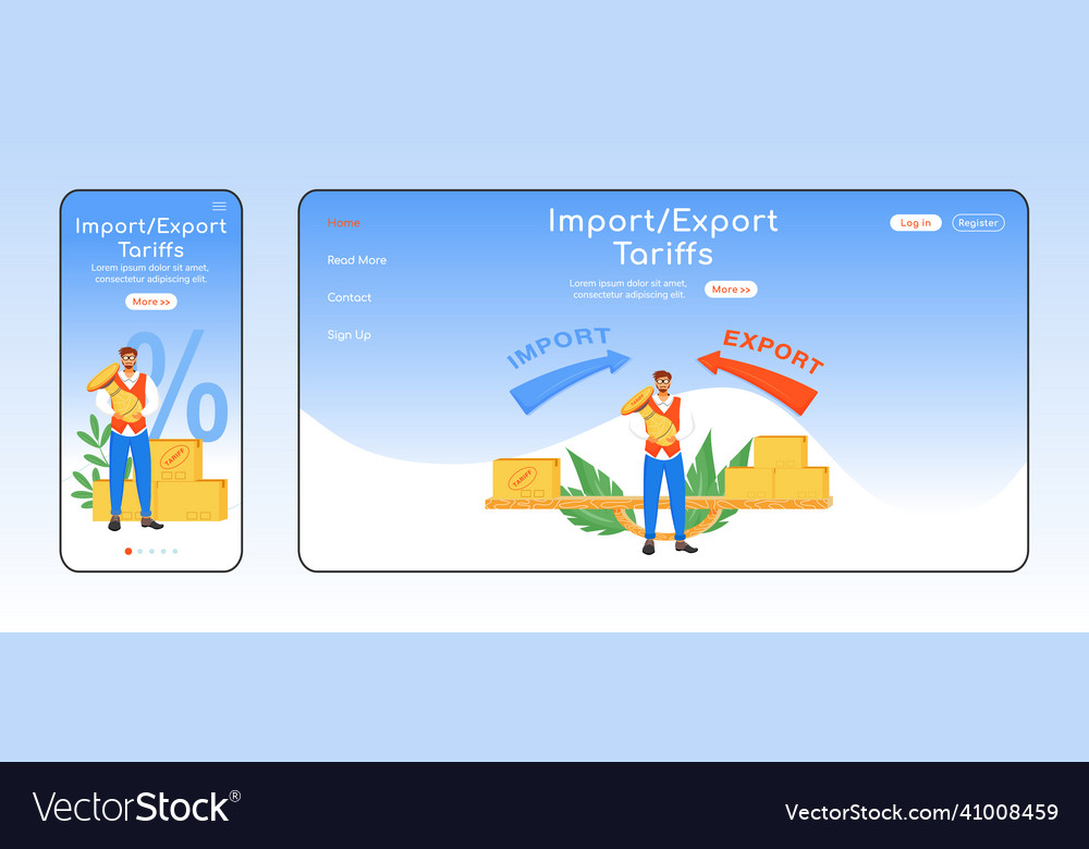 Import and export tariffs adaptive landing page Vector Image Import and export tariffs adaptive landing page