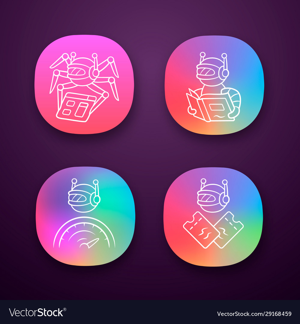 Internet Bots App-Symbole setzen Crawler Text-Lese vector image Internet Bots App-Symbole setzen Crawler Text-Lese