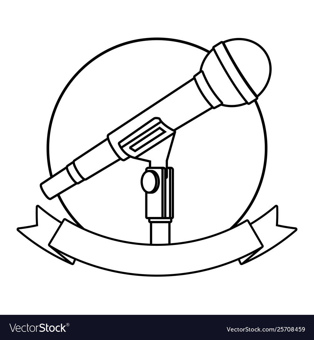 Microphone icon cartoon round black and white