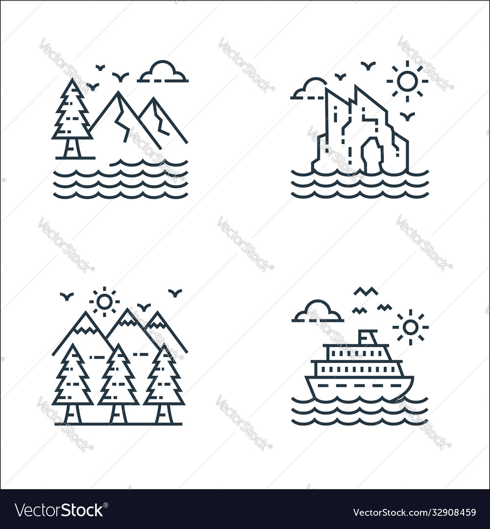 Nature and landscape line icons linear set