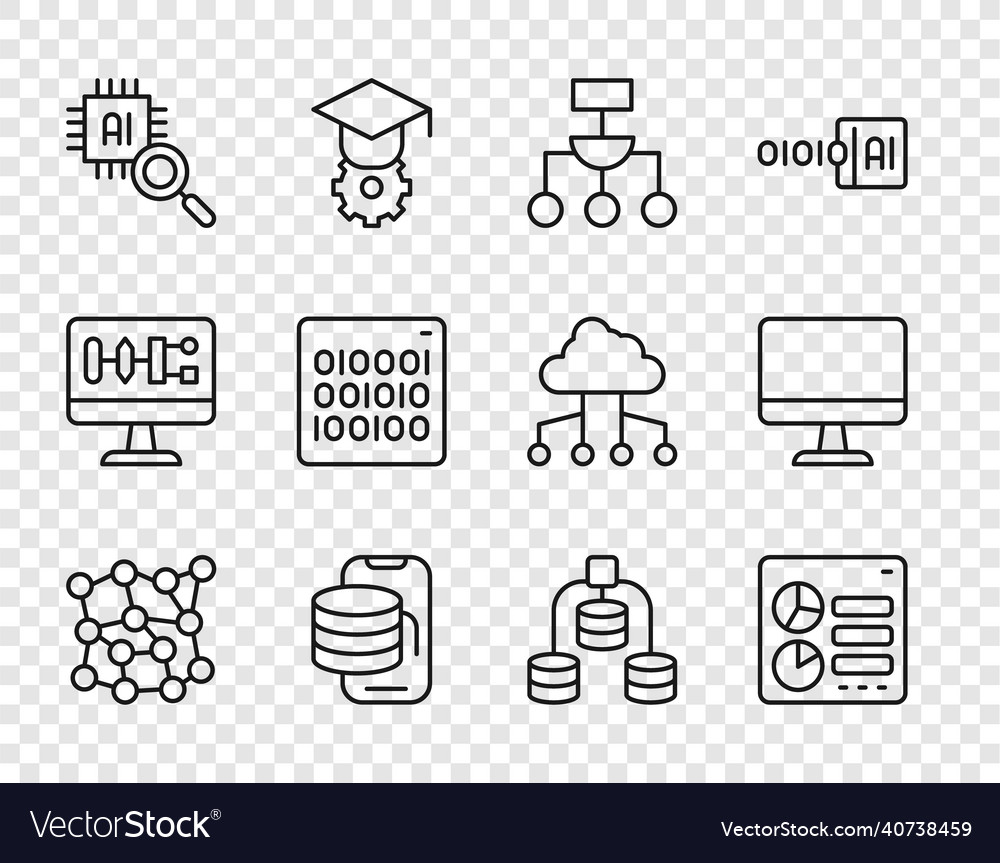 Set line neural network computer api interface vector image Set line neural network computer api interface