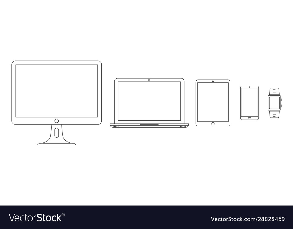 Set linear device icons outline devices vector image Set linear device icons outline devices