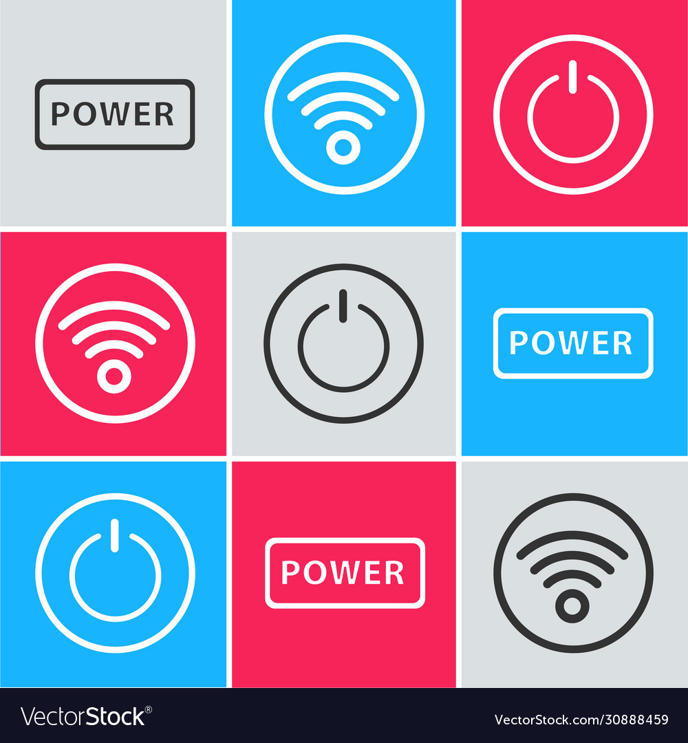 Set power button wi-fi wireless internet network vector image Set power button wi-fi wireless internet network