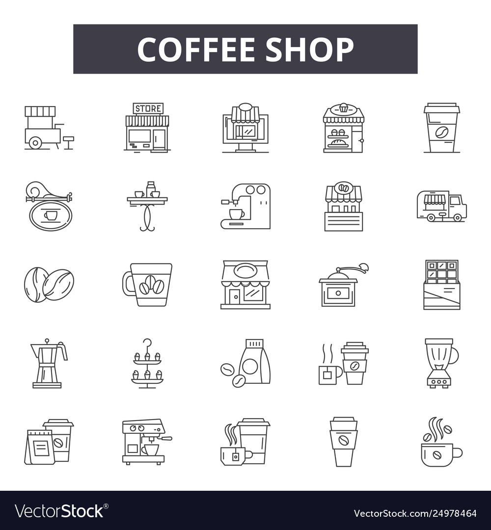 Coffee shop line icons signs set outline