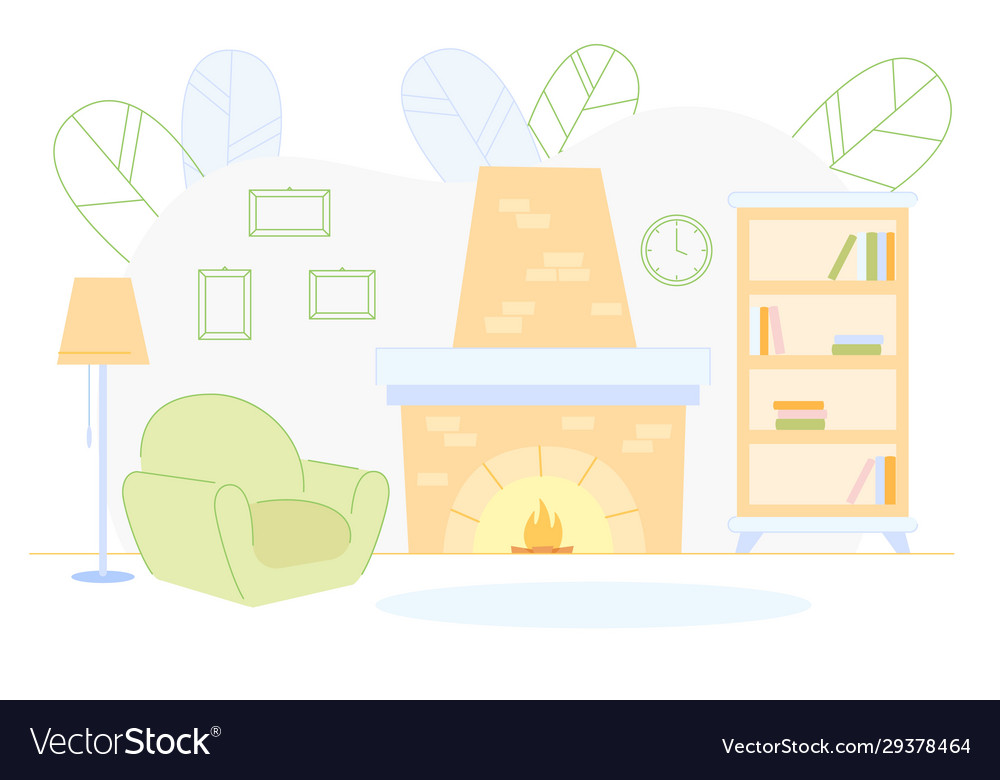 Cozy Fireplace Corner In Living Room Or Cabinet Vector Image
