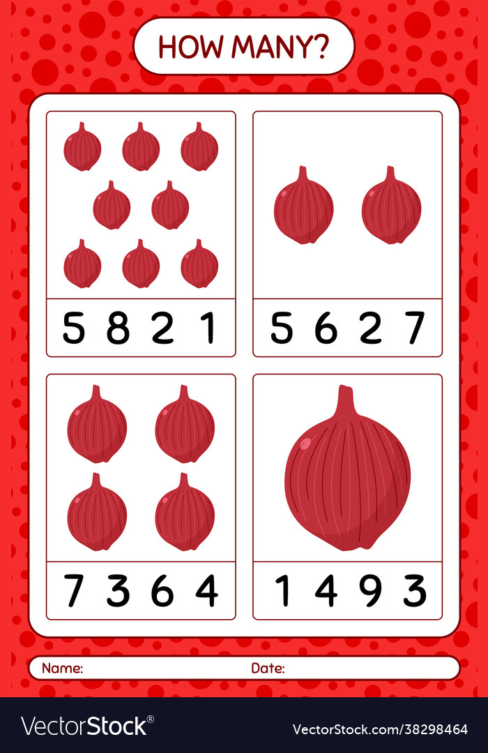 How many counting game with onion worksheet vector image How many counting game with onion worksheet