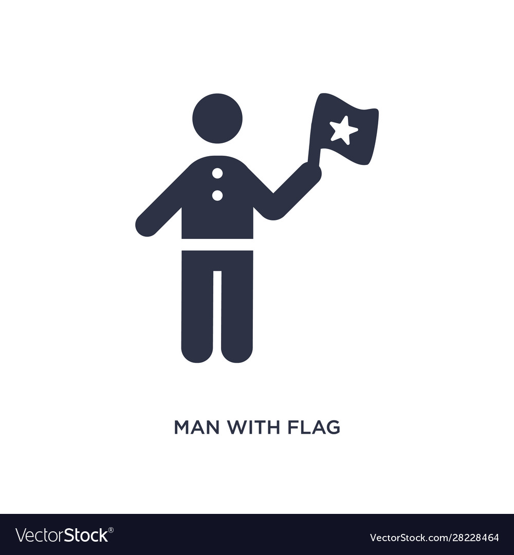 Man with flag icon on white background simple
