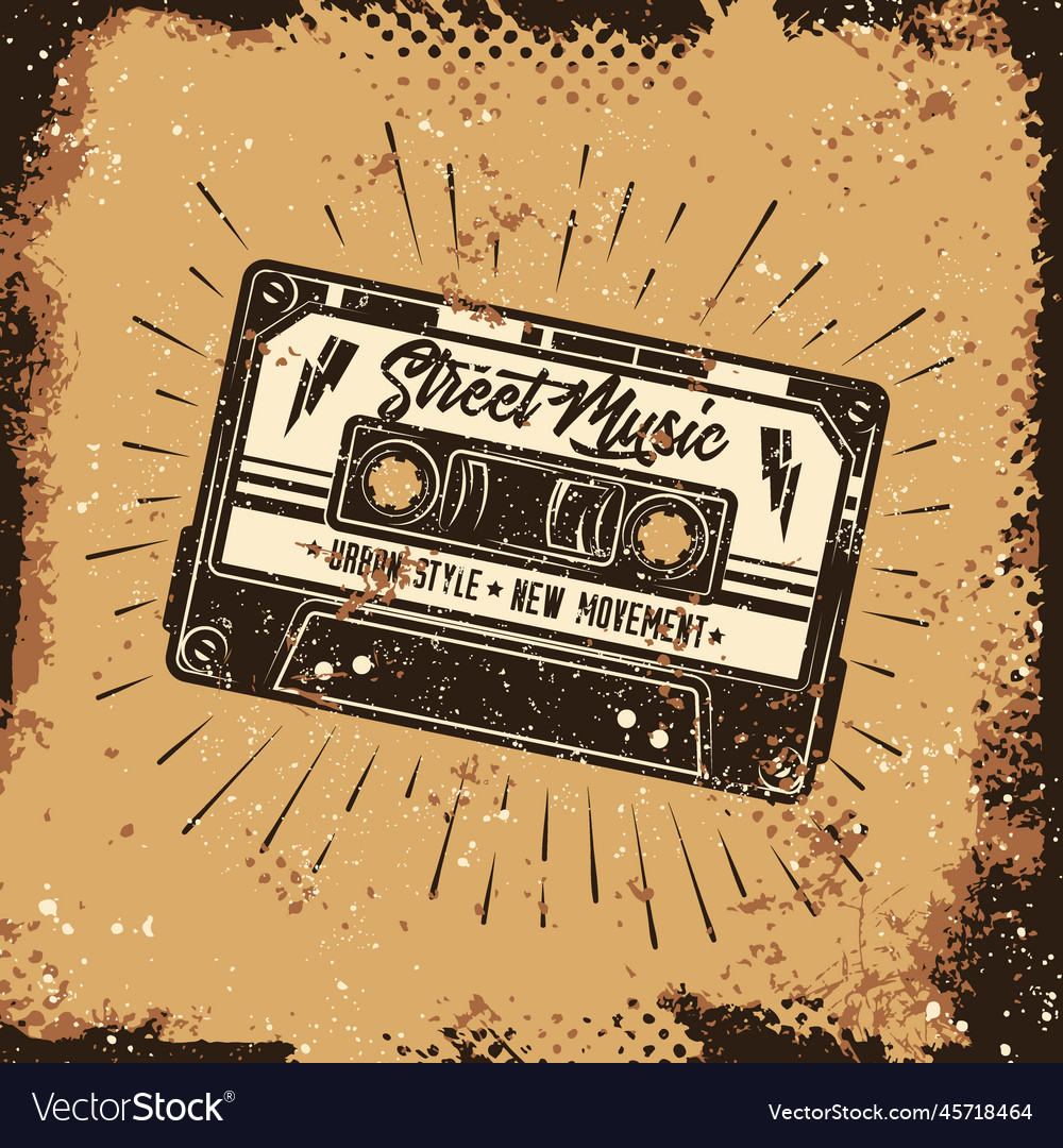 Old cassette tape on grunge background Royalty Free Vector