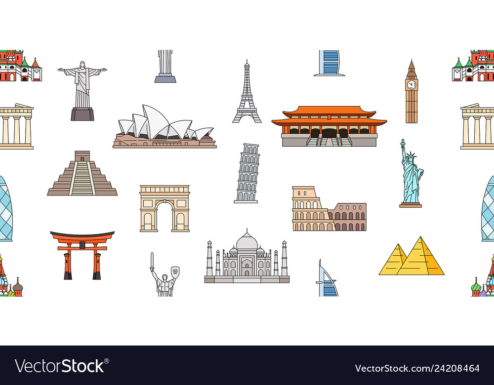 Seamless pattern with world monuments