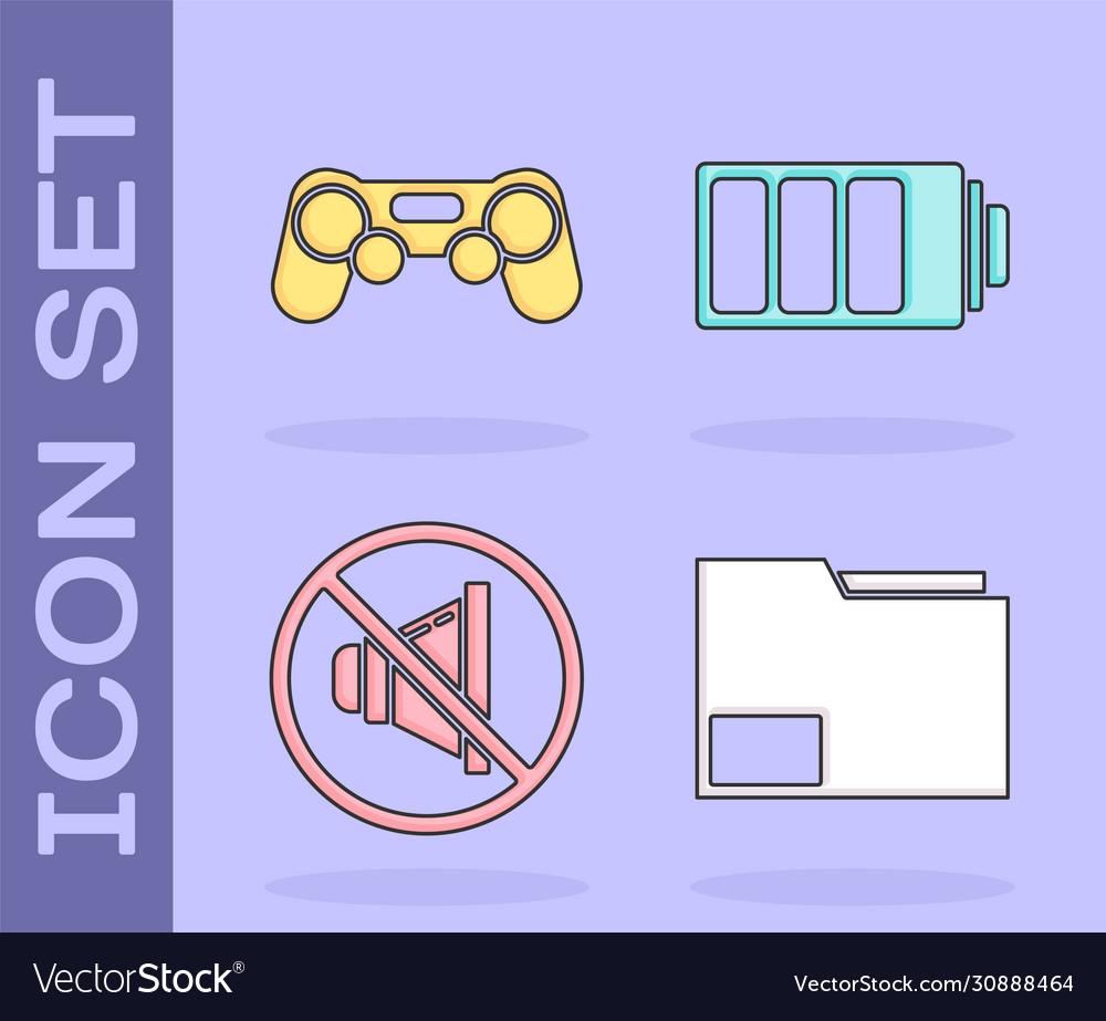 Set document folder gamepad speaker mute vector image Set document folder gamepad speaker mute