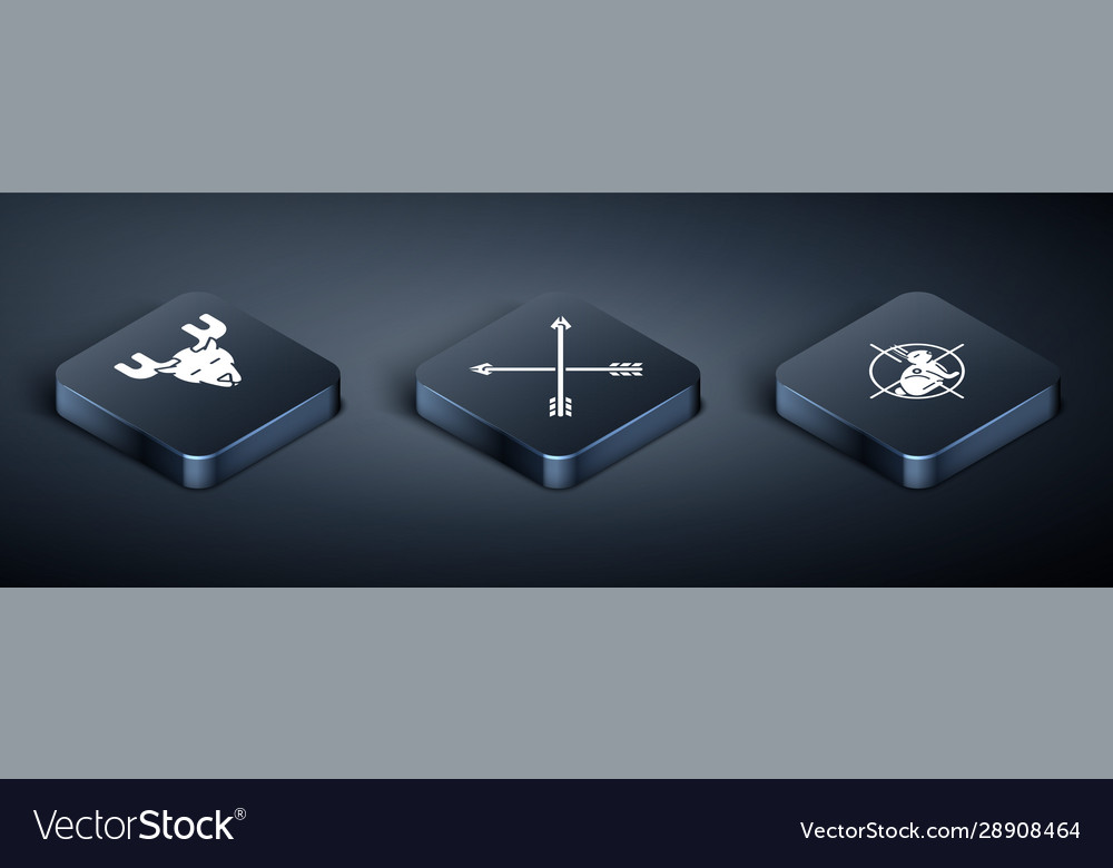 Set isometric moose head with horns hunt