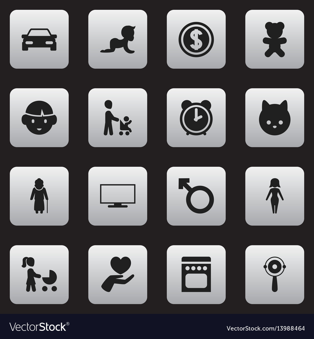 Set of 16 editable kin icons includes symbols vector image Set of 16 editable kin icons includes symbols