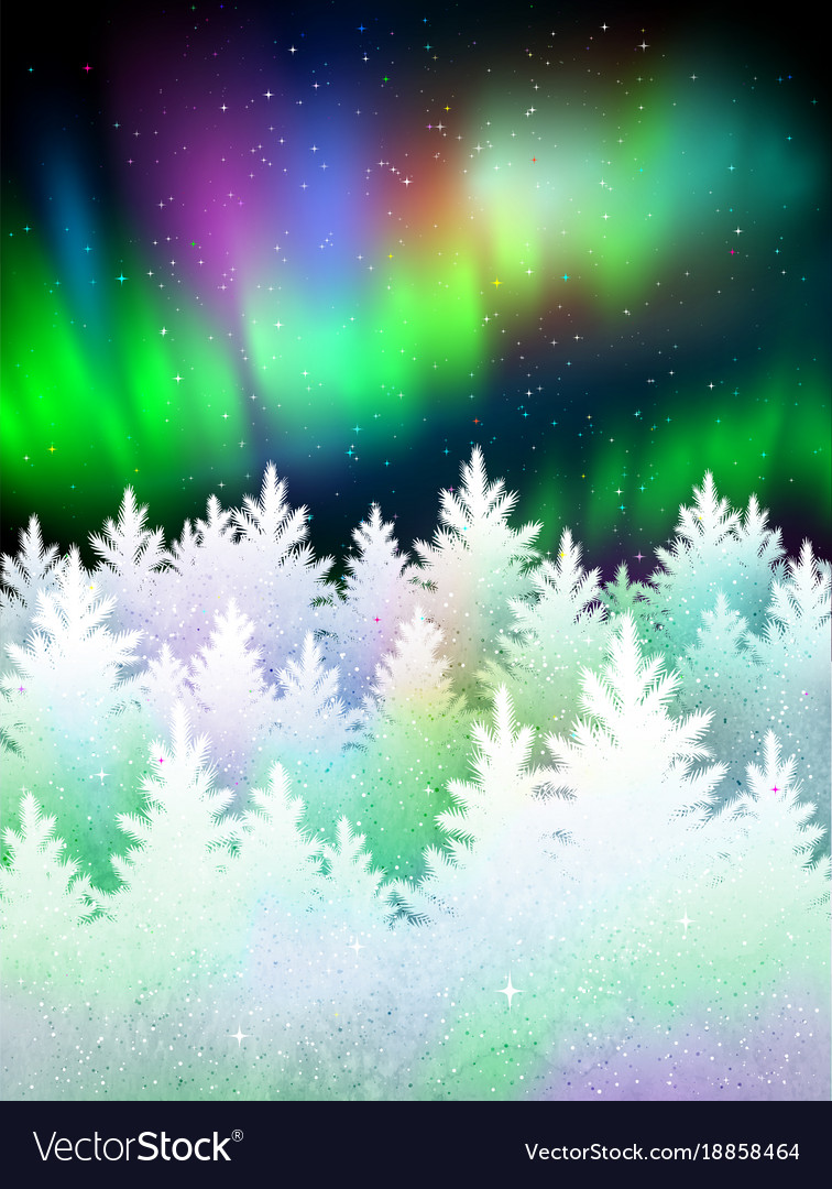 Winter landscape background with northern lights Vector Image