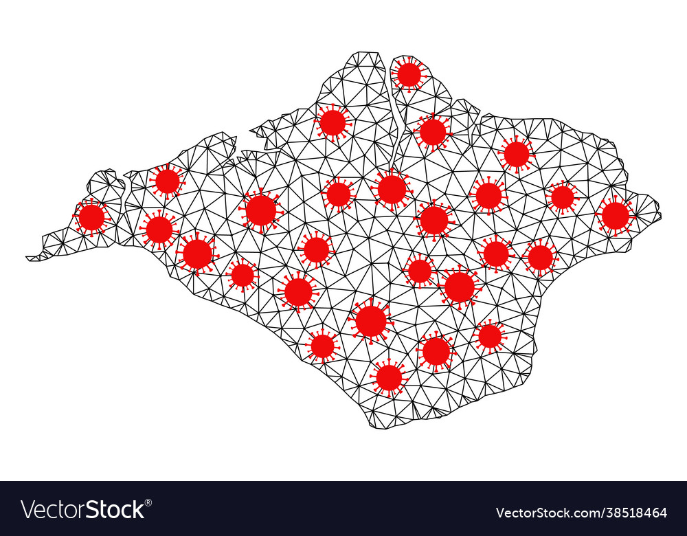 Wire frame polygonal map isle wight with red