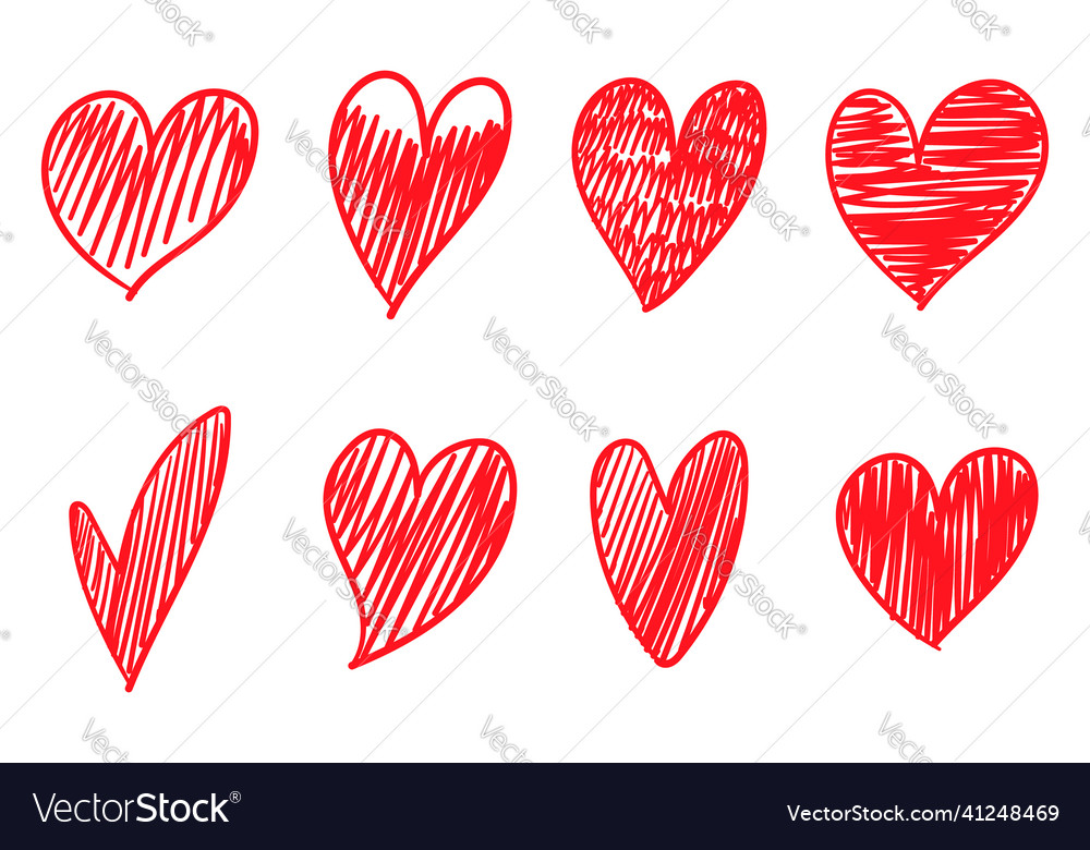 Collection of hand drawn hearts