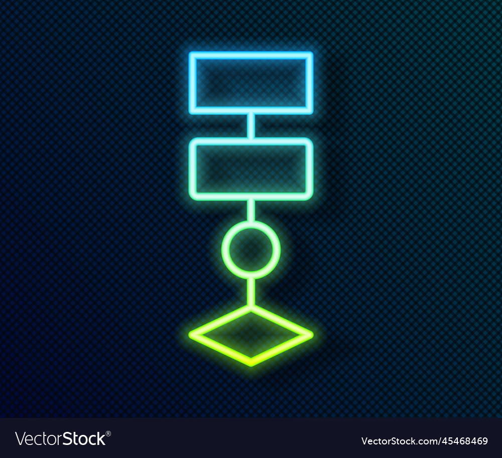 Glowing neon line algorithm icon isolated on black vector image Glowing neon line algorithm icon isolated on black