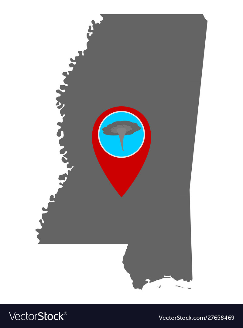 Map mississippi and pin tornado warning