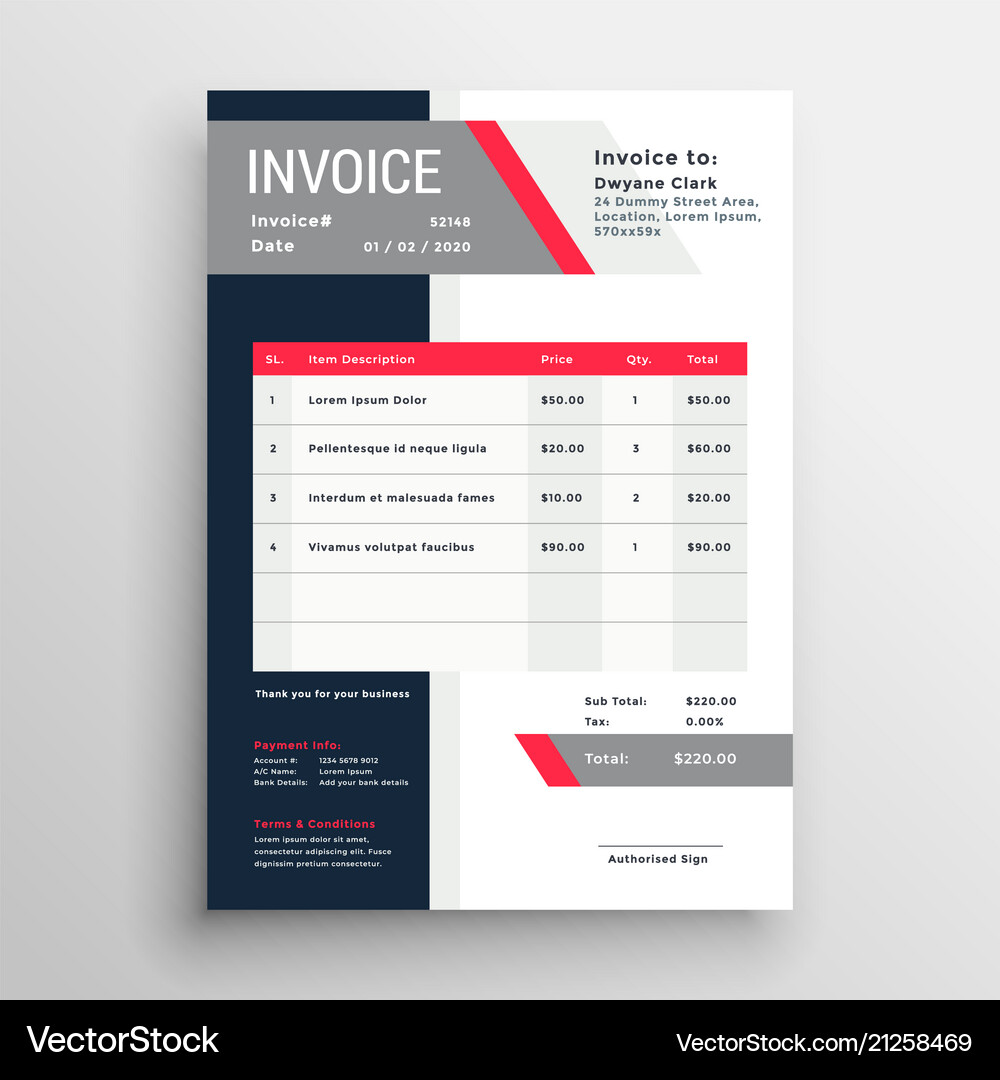Red Invoice Template - Professional & Modern Vector Image