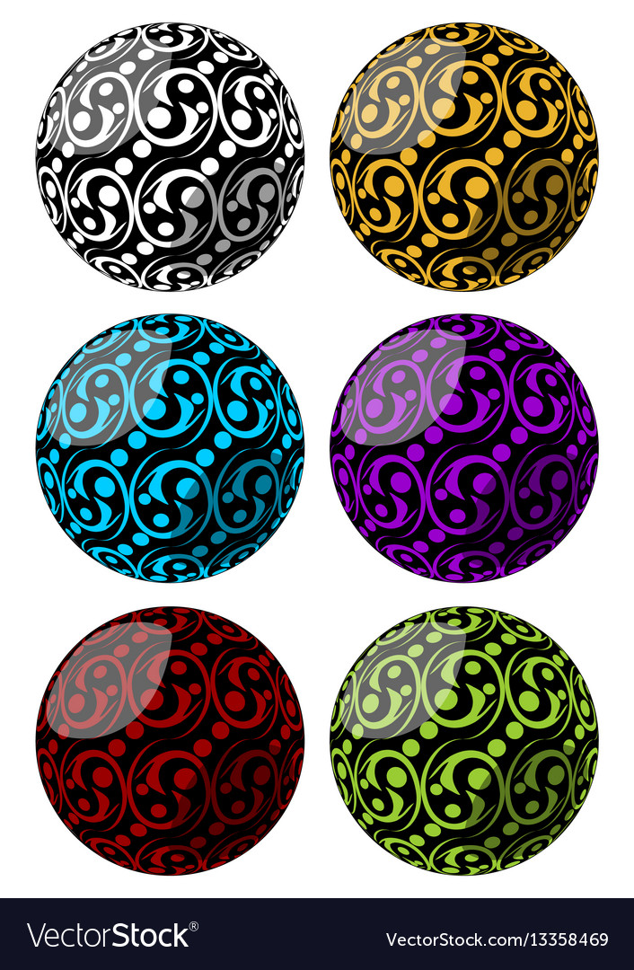 Set of spheres with swirly pattern decoration