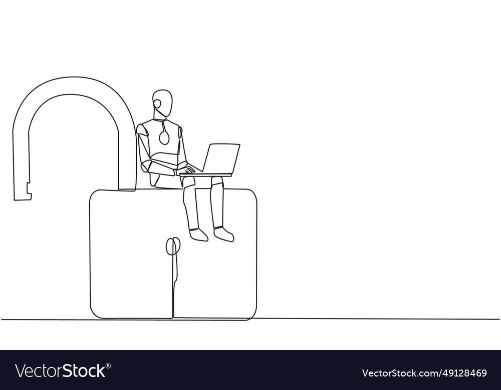 Single continuous line drawing robotic artificial vector image Single continuous line drawing robotic artificial
