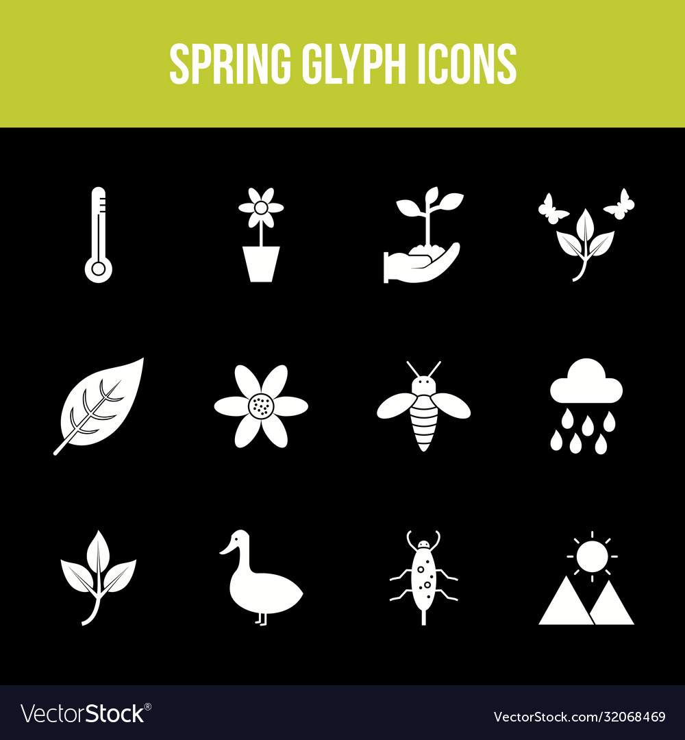 Unique spring glyph icon set