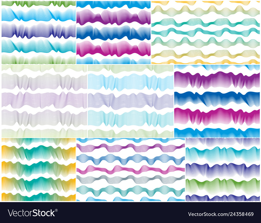 Waves seamless patterns set water runny curve vector image Waves seamless patterns set water runny curve