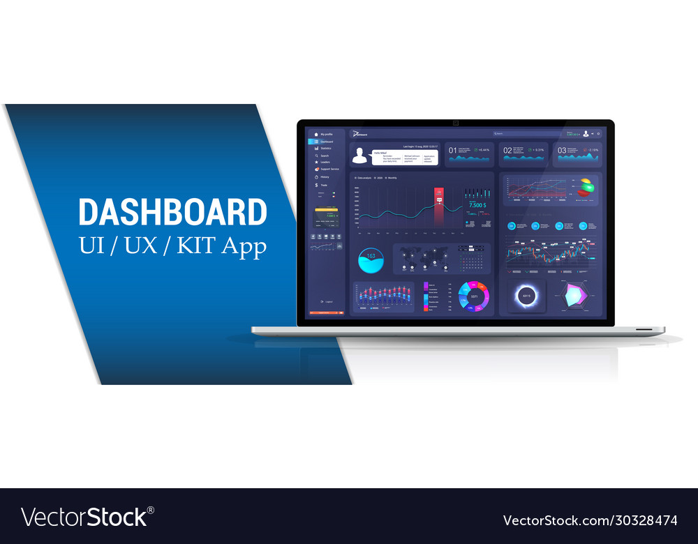 Admin panel design dashboard interface Royalty Free Vector