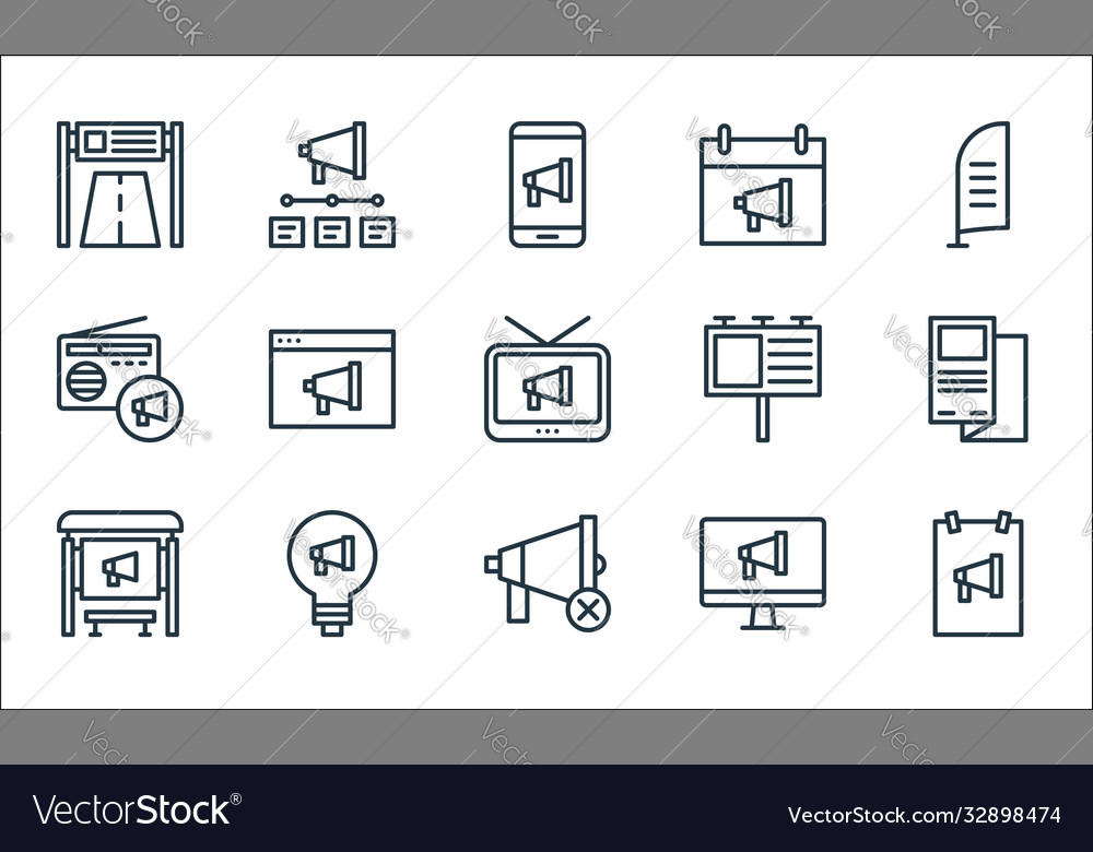 Advertisement line icons linear set quality Vector Image Advertisement line icons linear set quality