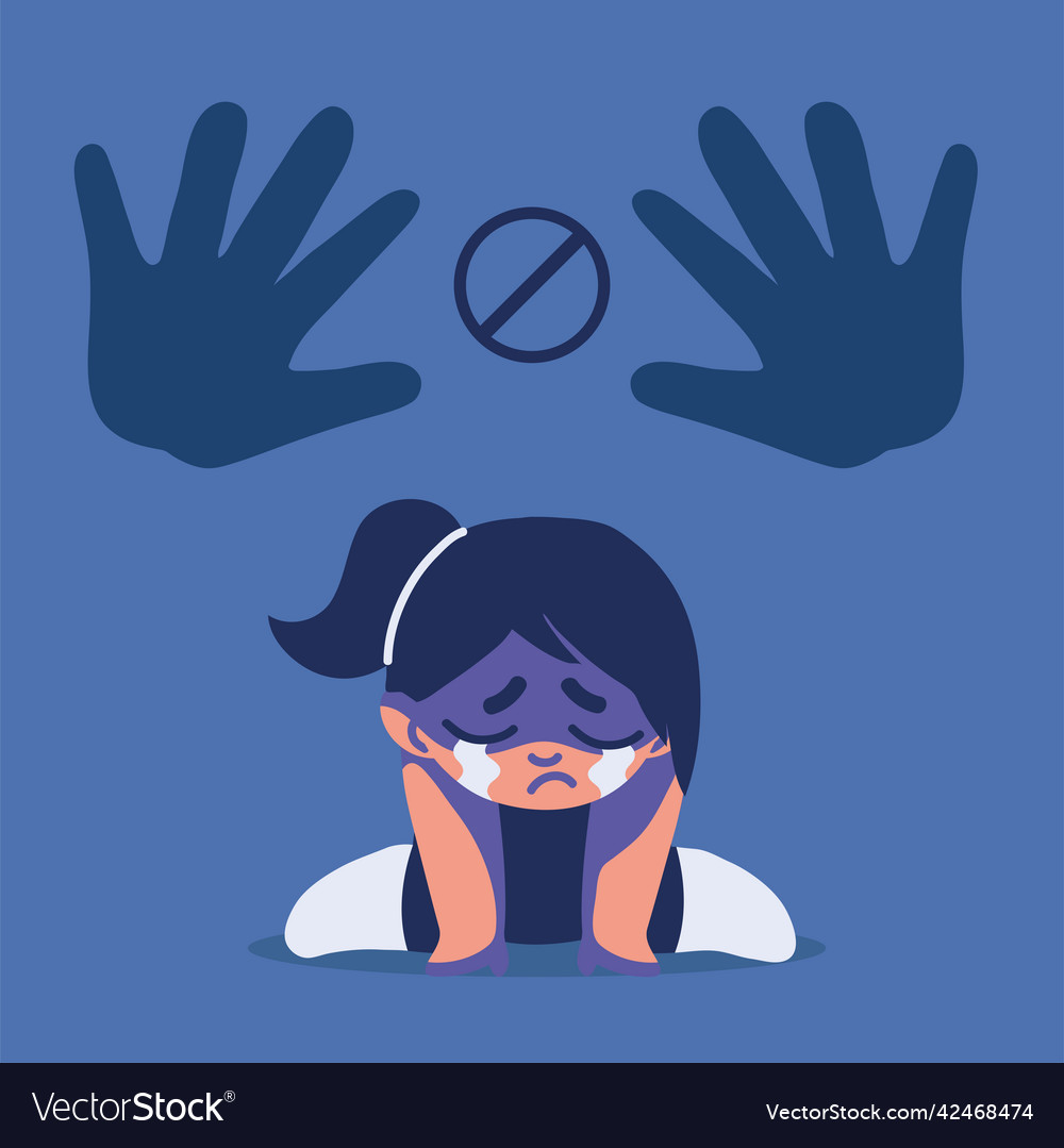 Crying girl victim child abuse