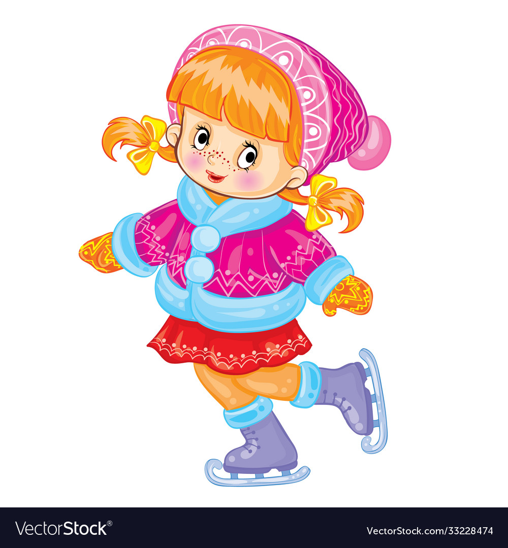 Cute Girl In Shark And Fur Coat Skates Cartoon Vector Image