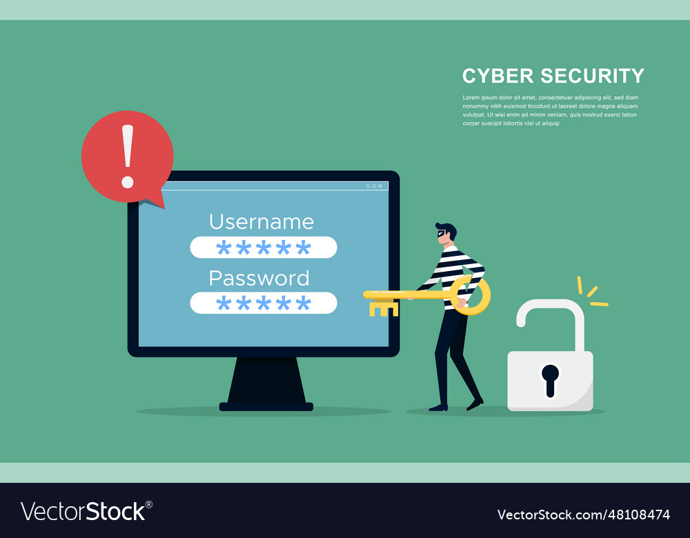 Cyber security concept the of hacker try vector image Cyber security concept the of hacker try